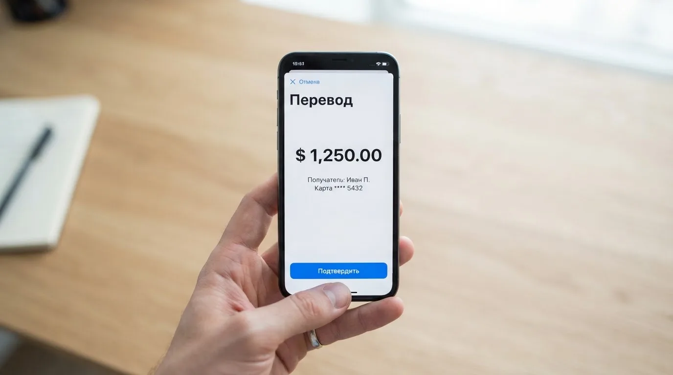 Телефон с экраном перевода стейблкоина