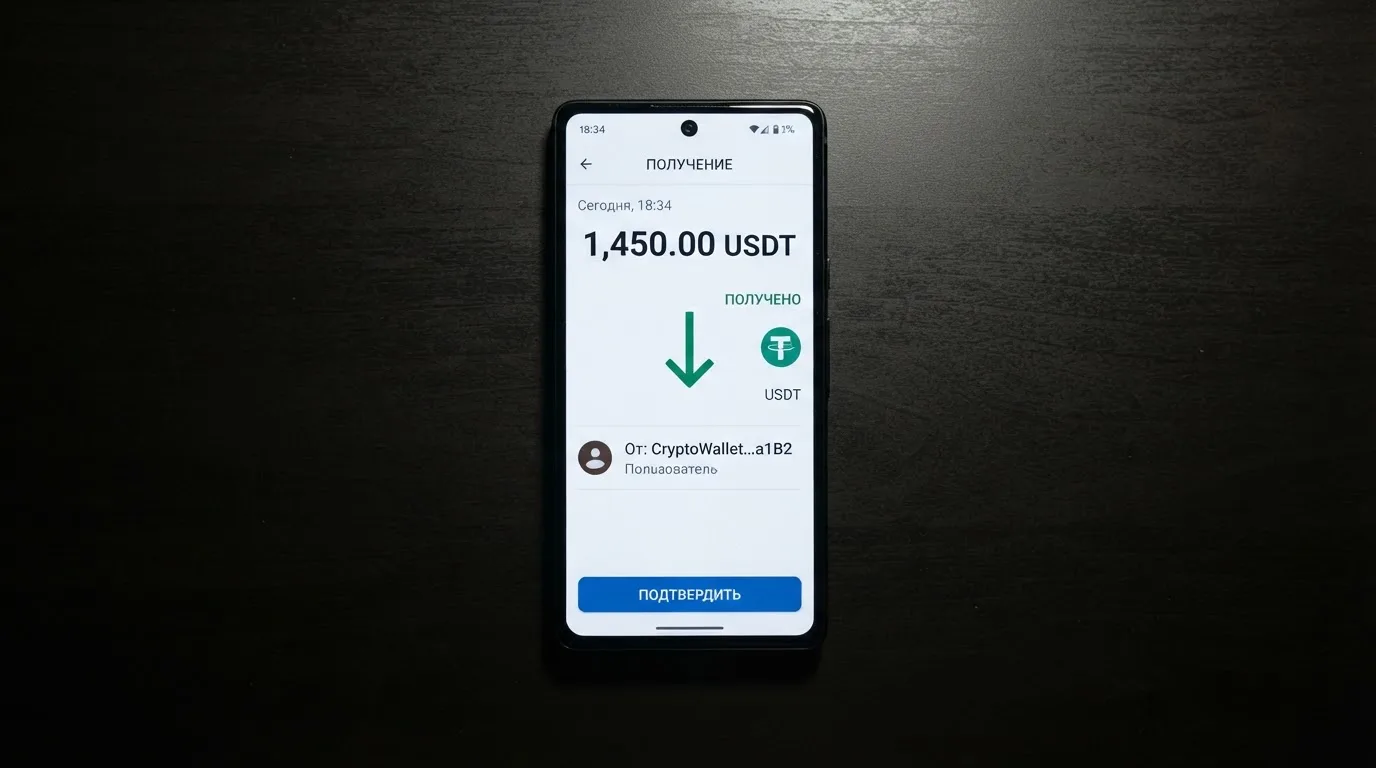 Телефон с экраном перевода стейблкоина