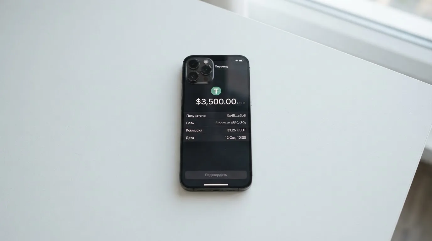Телефон с экраном перевода стейблкоина