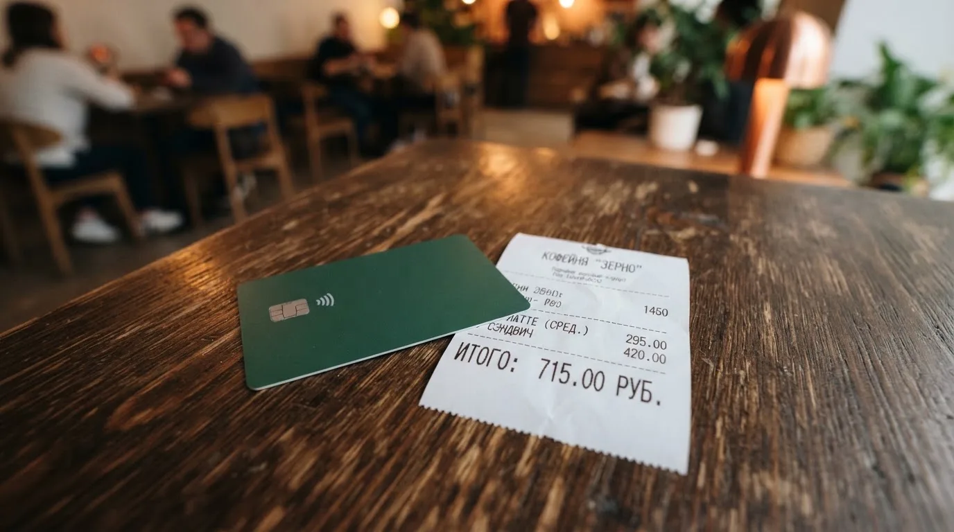 Чек и карта на столике в кафе