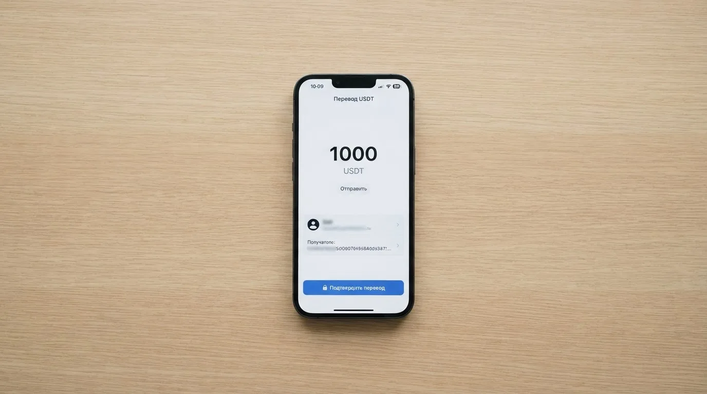 Телефон с экраном перевода стейблкоина