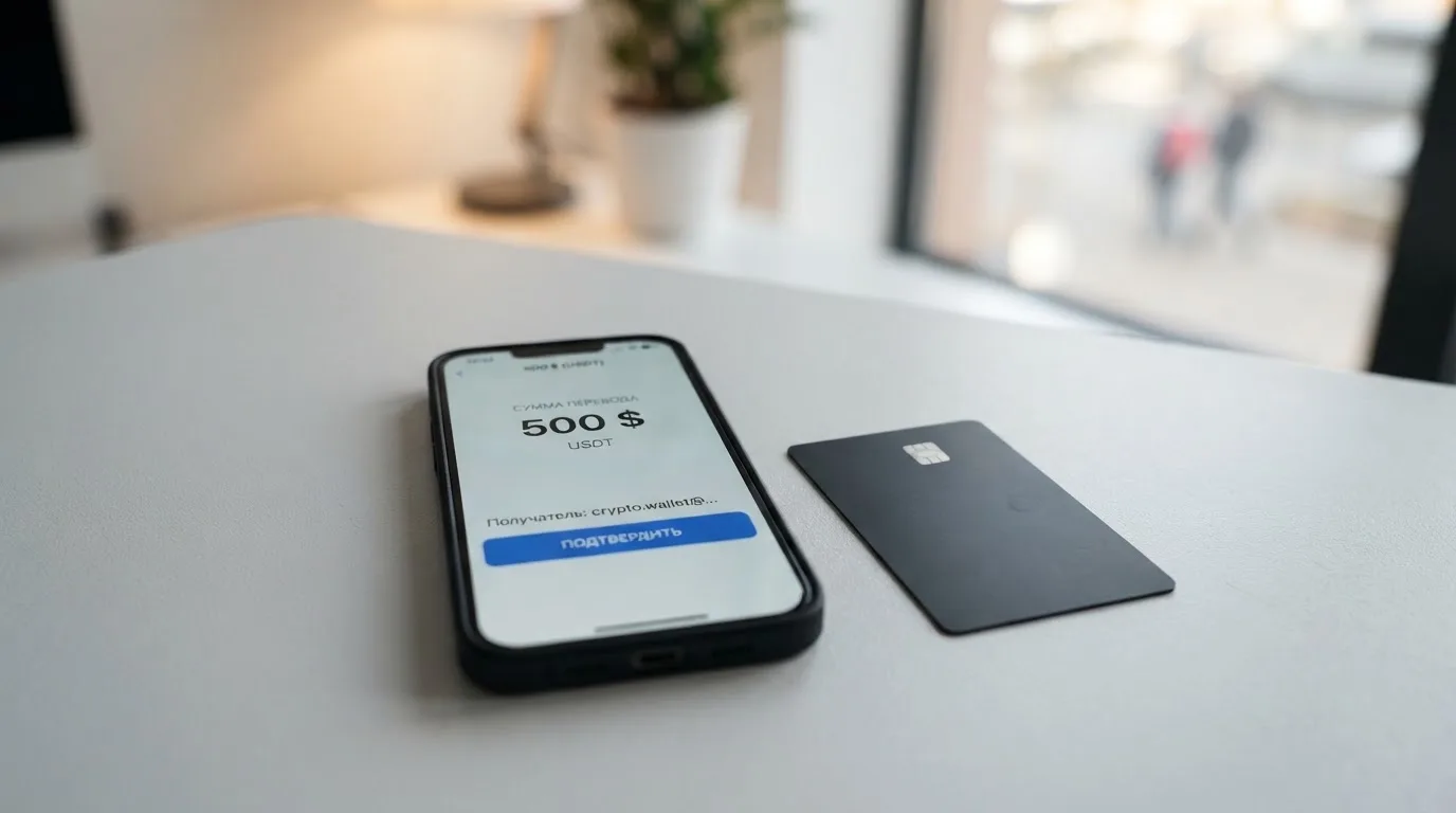 Телефон с экраном перевода стейблкоина
