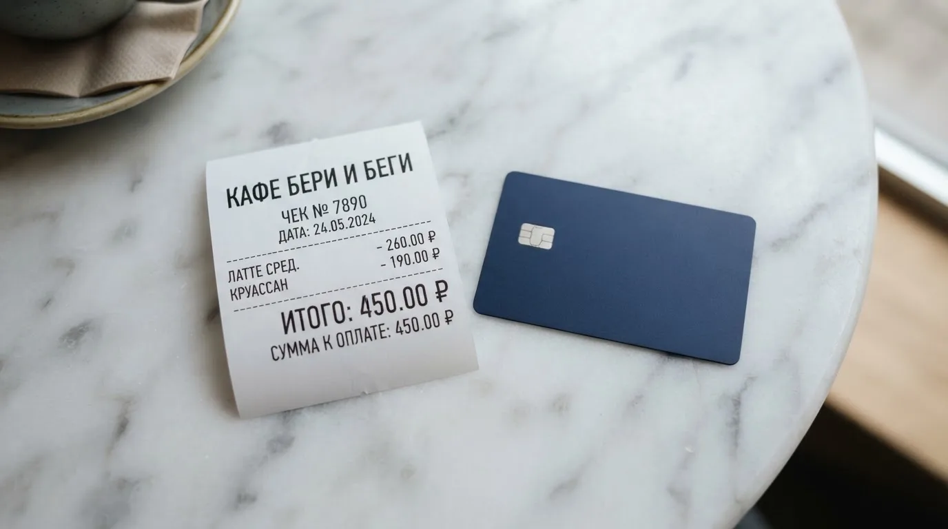 Чек и карта на столике в кафе