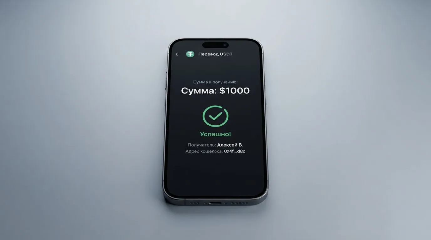 Телефон с экраном перевода стейблкоина