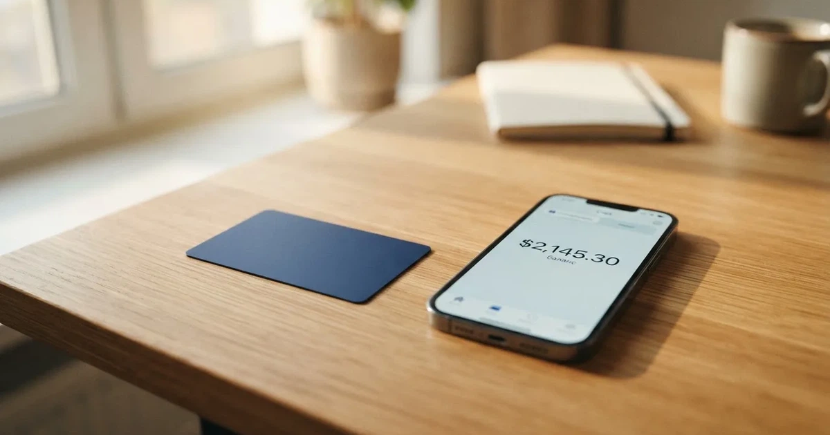 Платёжная карта рядом с телефоном, на экране криптокошелёк