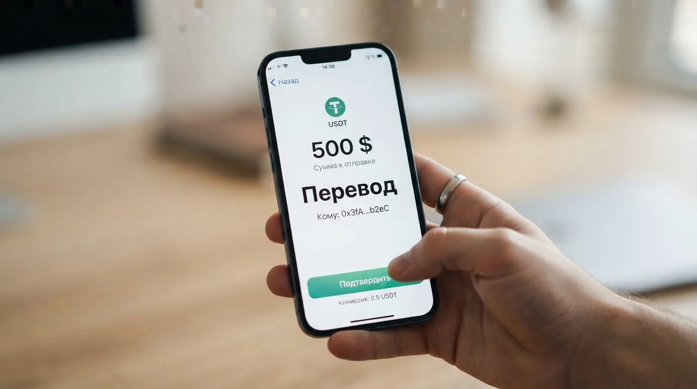 Телефон с экраном перевода стейблкоина