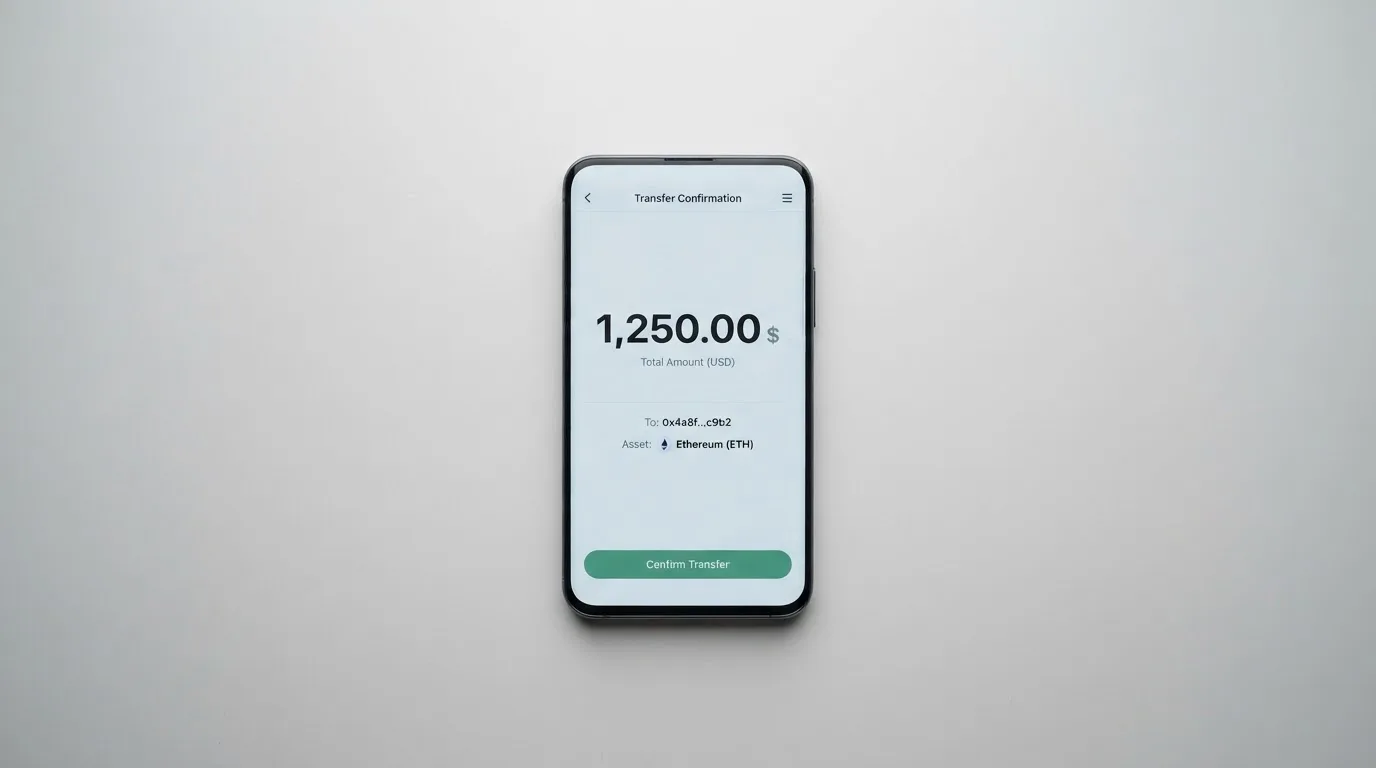 Телефон с экраном перевода стейблкоина