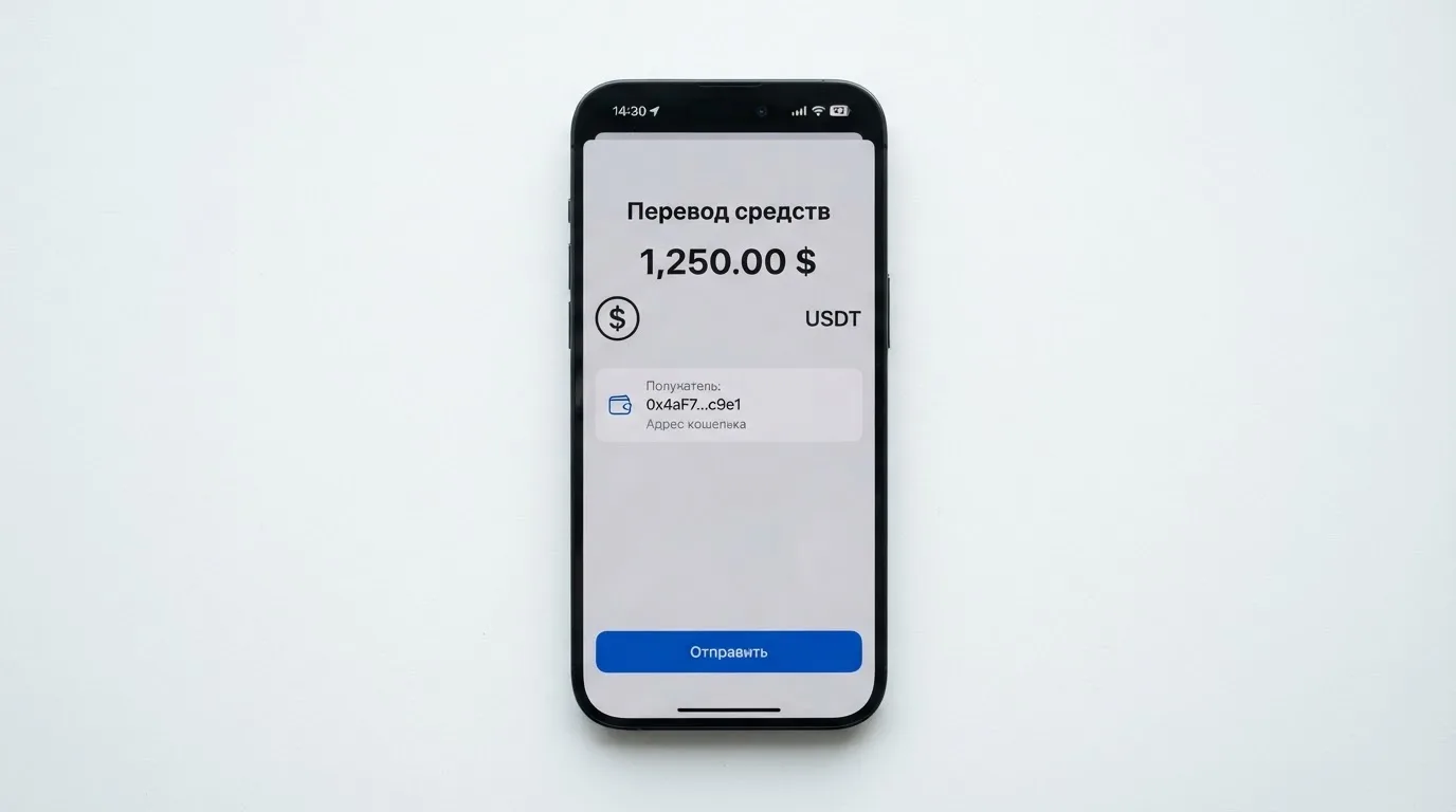 Телефон с экраном перевода стейблкоина